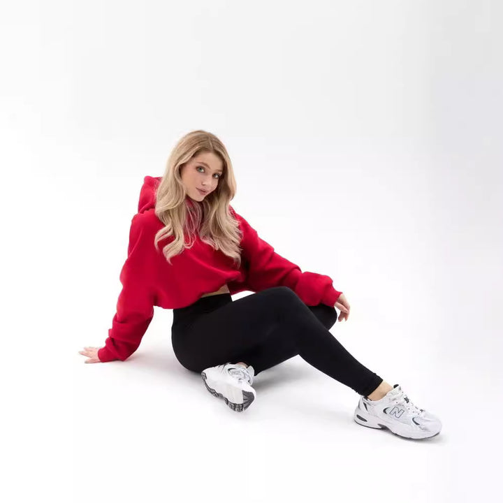 Damen modischer cropped Hoodie mit weitem Schnitt Drune