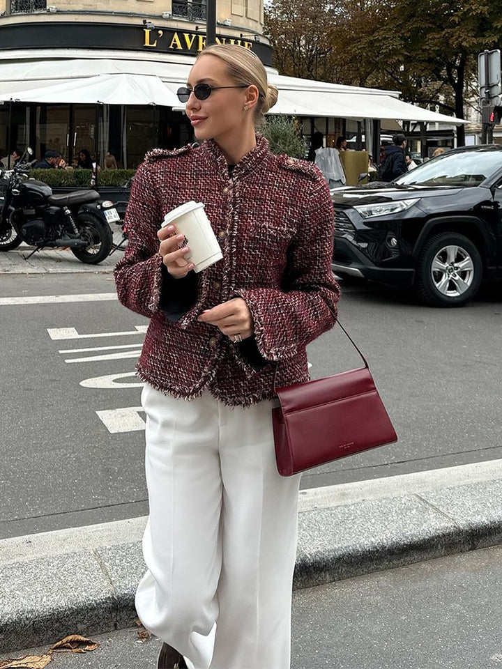 Damen modische Tweedjacke mit edlen Details Drune