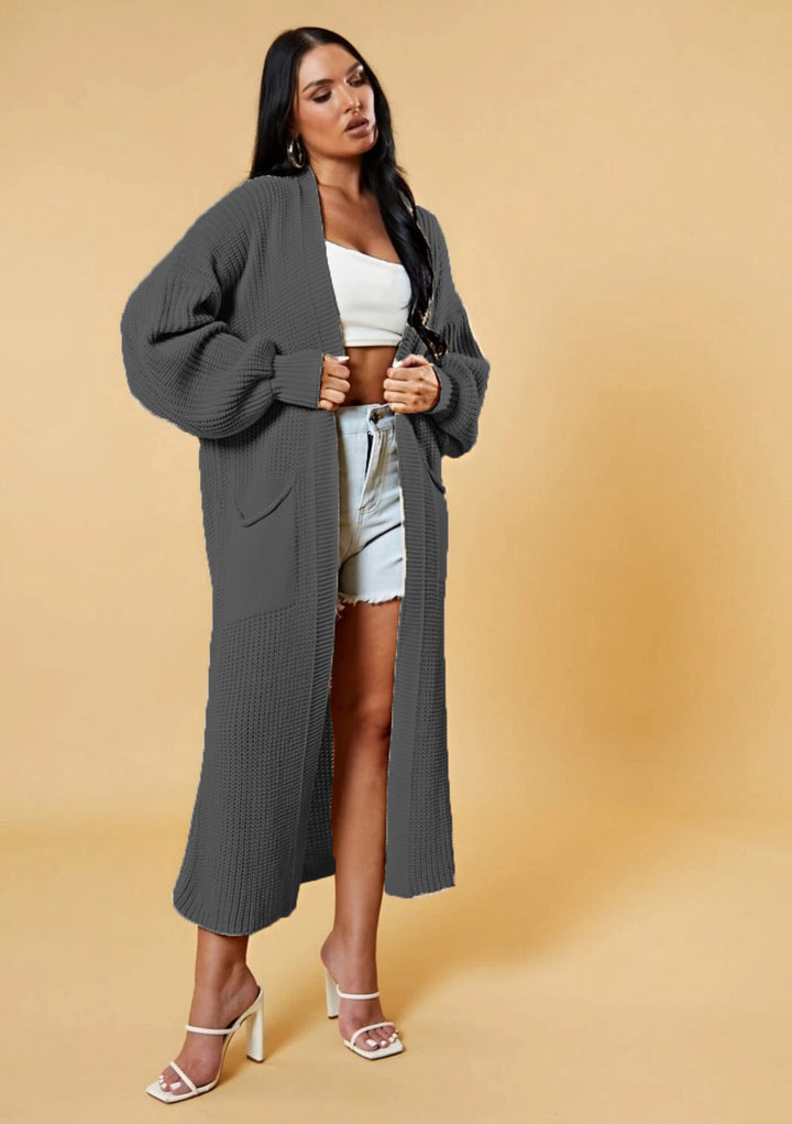 Damen Langstrick-Cardigan mit offenem Design und praktischen Taschen Drune