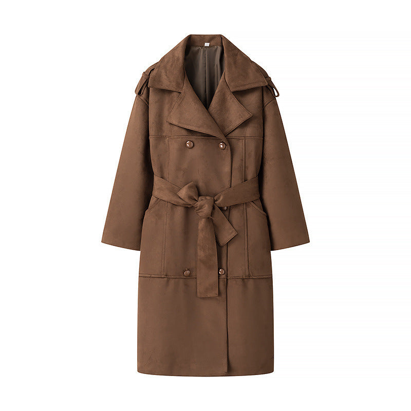 Damen modische Übergangsjacke mit doppelseitigem Gürtel und Taillierung Drune