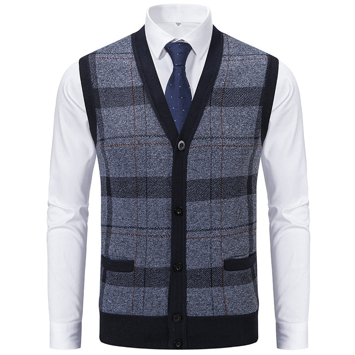 Herren elegante Strickjacke mit modernem Karomuster Drune