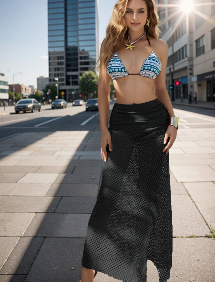Damen Bikini-Set mit geometrischem Druck und transparenter Strick-Überschlag Drune