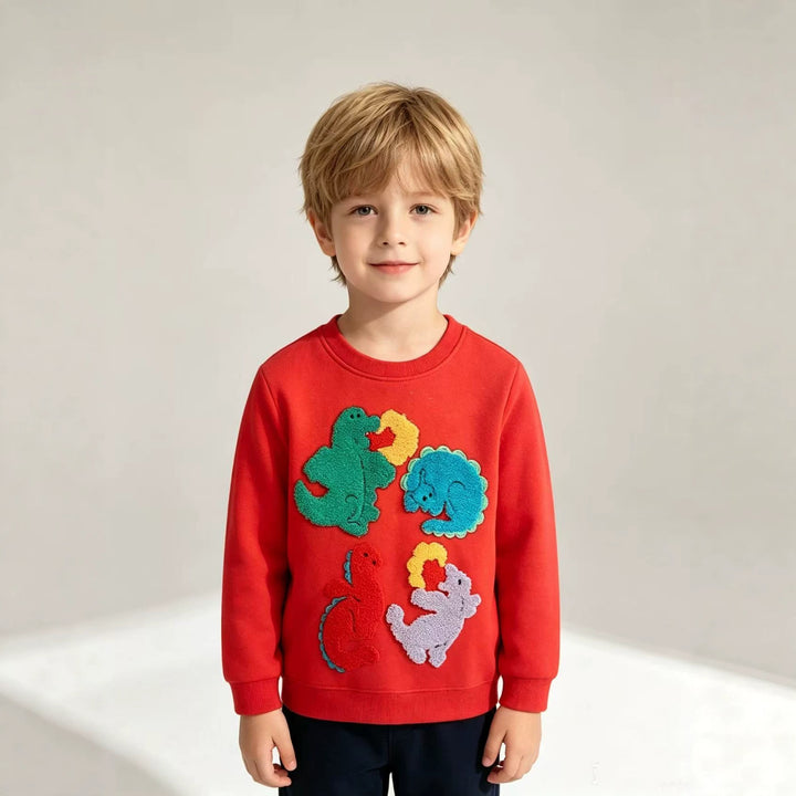 Kinder Sweatshirt mit buntem Dinosaurier und Blumen-Applikationen Drune