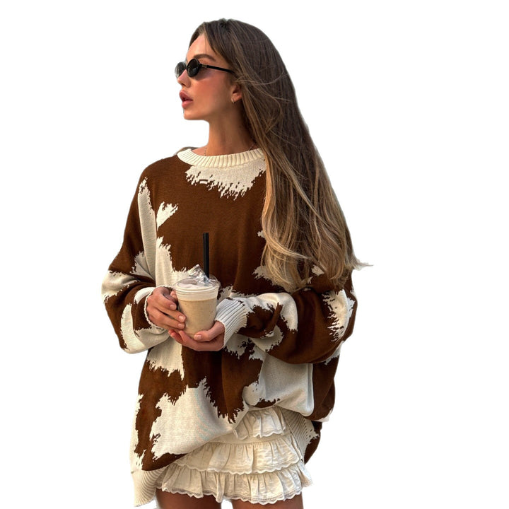 Damen Oversized Pullover mit kreativem Farbmuster Drune