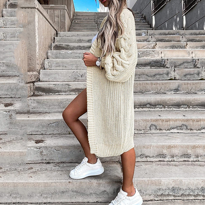 Damen Grobstrick-Longcardigan mit puffärmel und lässiger Passform Drune