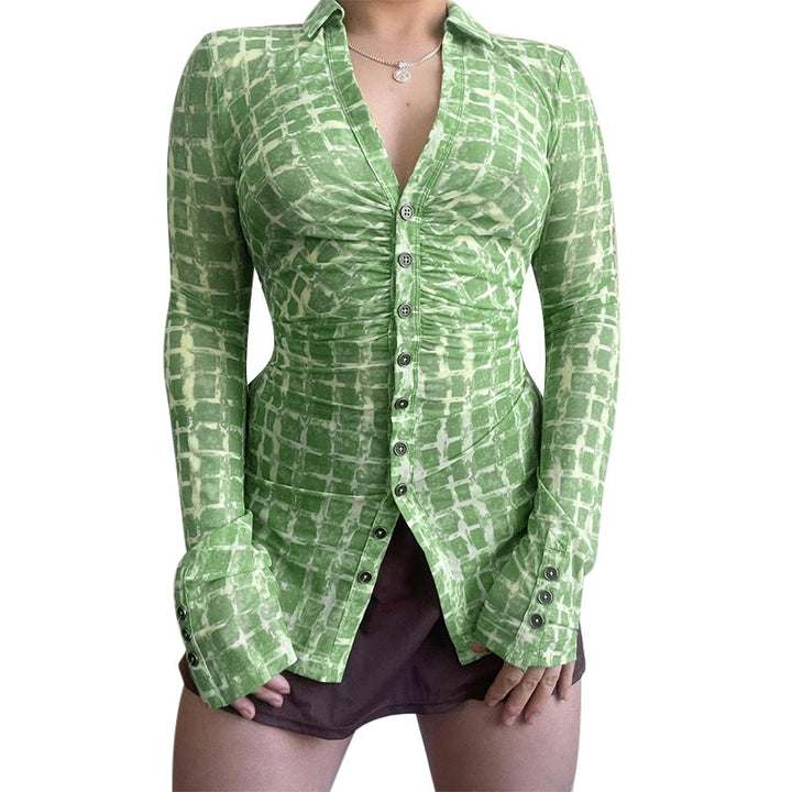 Damen figurbetonte Bluse mit raffiniertem Rüschendesign und elegantem Knopfverschluss Drune
