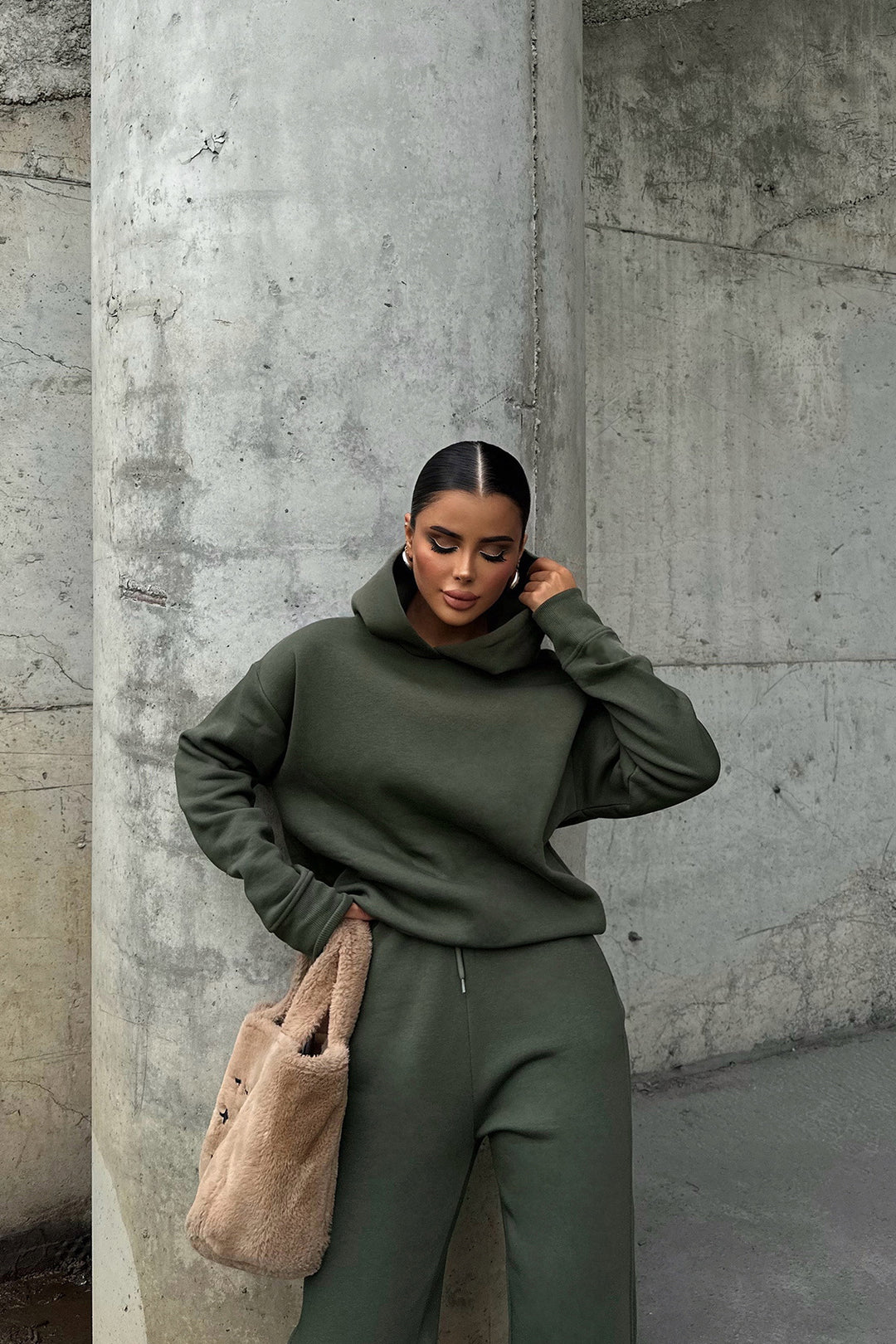 Damen lässiger Hoodie- und Jogginganzug mit elastischem Bund und Oversized-Schnitt Drune
