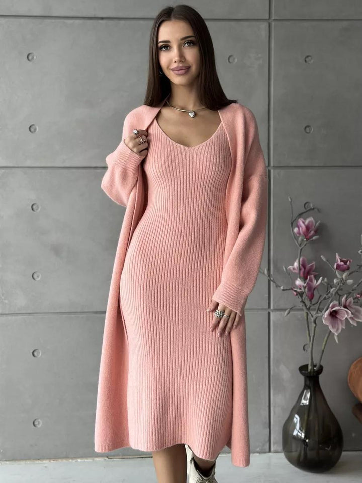 Damen Strickkleid mit V-Ausschnitt und langem, lässigem Schnitt Drune