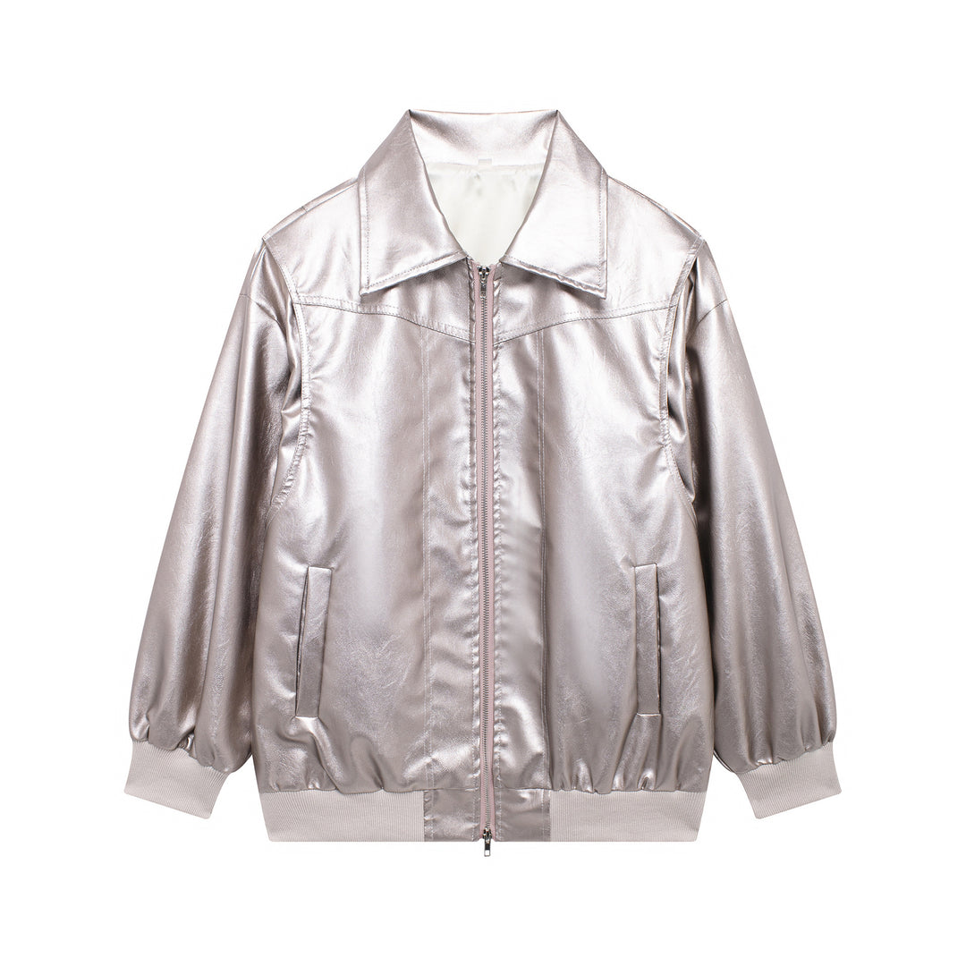 Damen Kunstlederjacke mit elastischen Bündchen und hochschließendem Kragen Drune