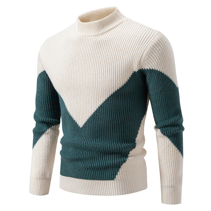 Herren nan gerippter Feinstrickpullover mit Stehkragen und kontrast-Blockdesign Drune