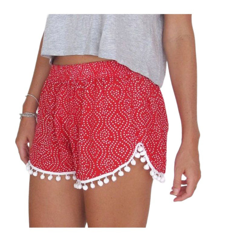 Damen Sommer Shorts mit verspieltem Pompon-Detail und modischem Wellenmuster Drune