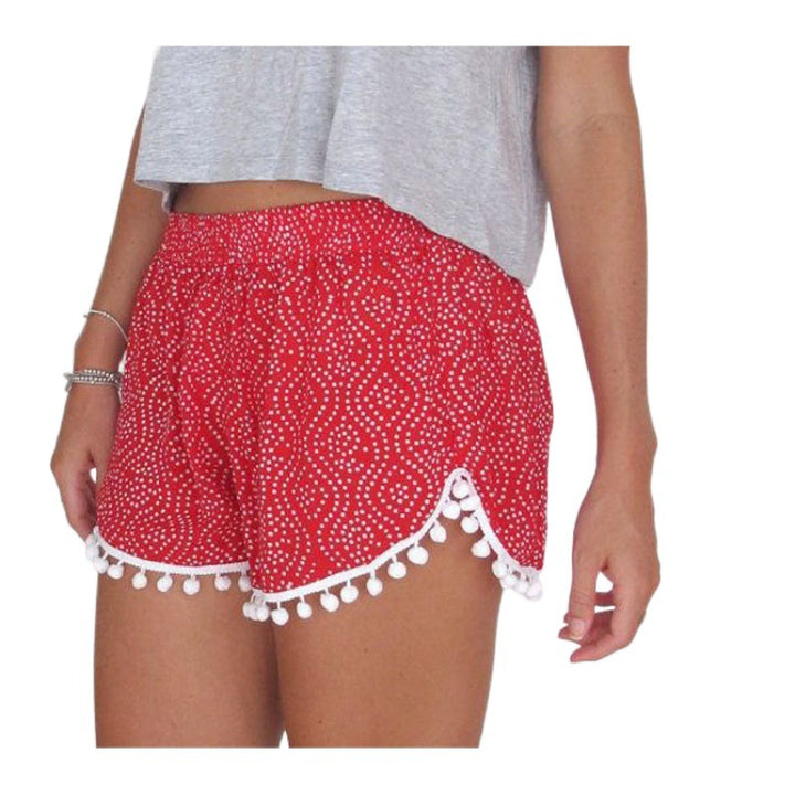 Damen Sommer Shorts mit verspieltem Pompon-Detail und modischem Wellenmuster Drune