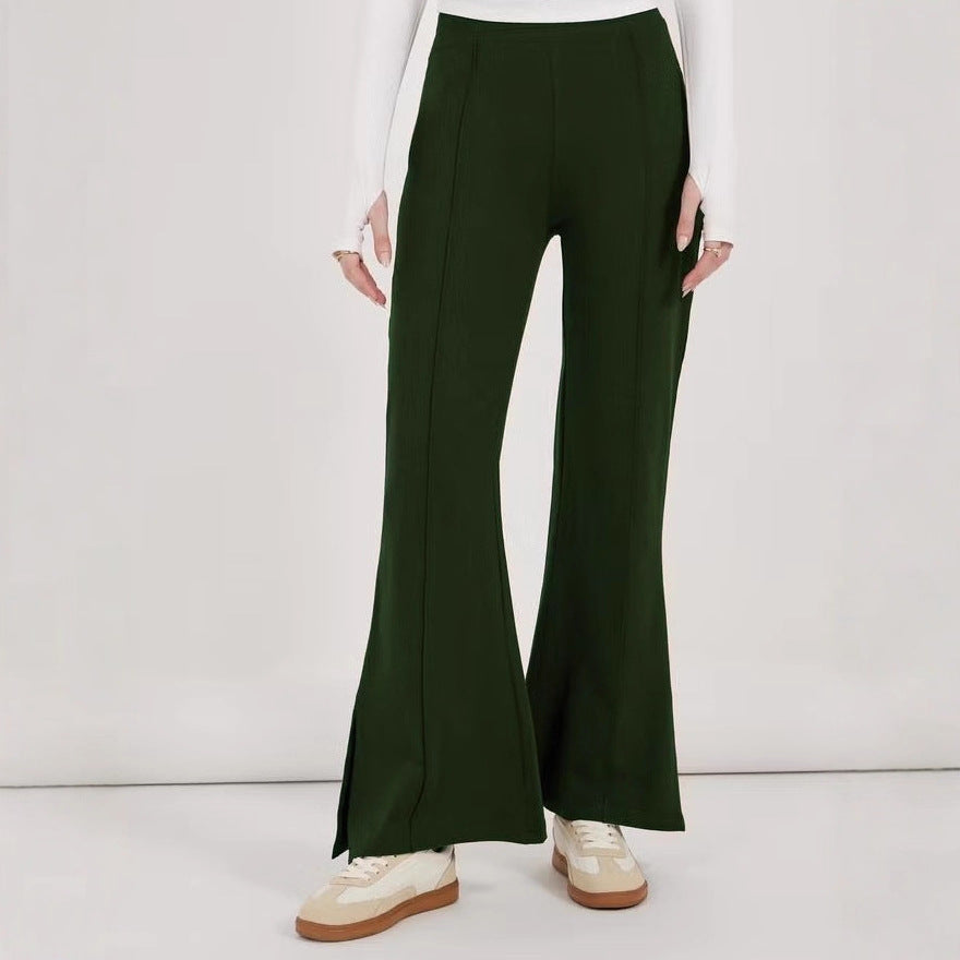 Damen weite Flared-Hose aus strukturiertem Material mit seitlichen Schlitzen Drune