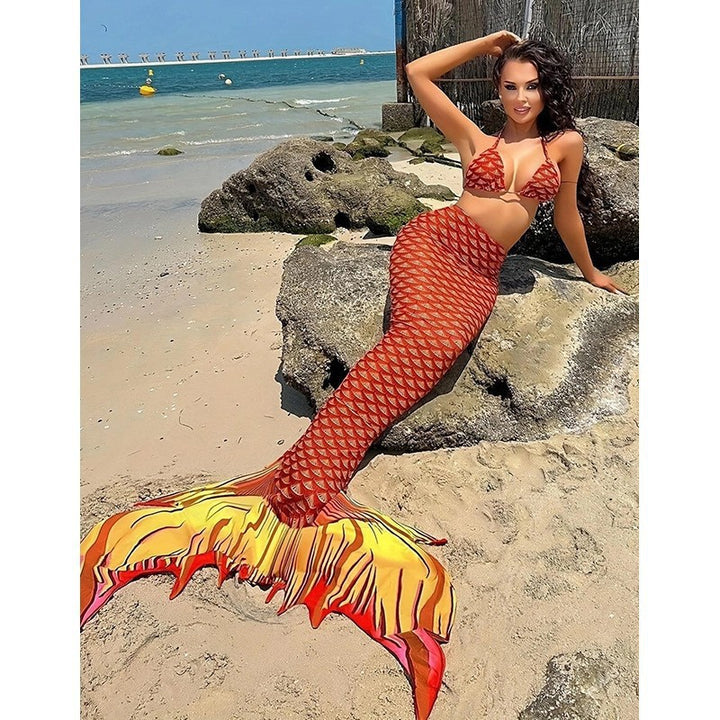 Damen Meerjungfrau Bikini-Set mit glänzenden Schuppen und tiefem Ausschnitt Drune