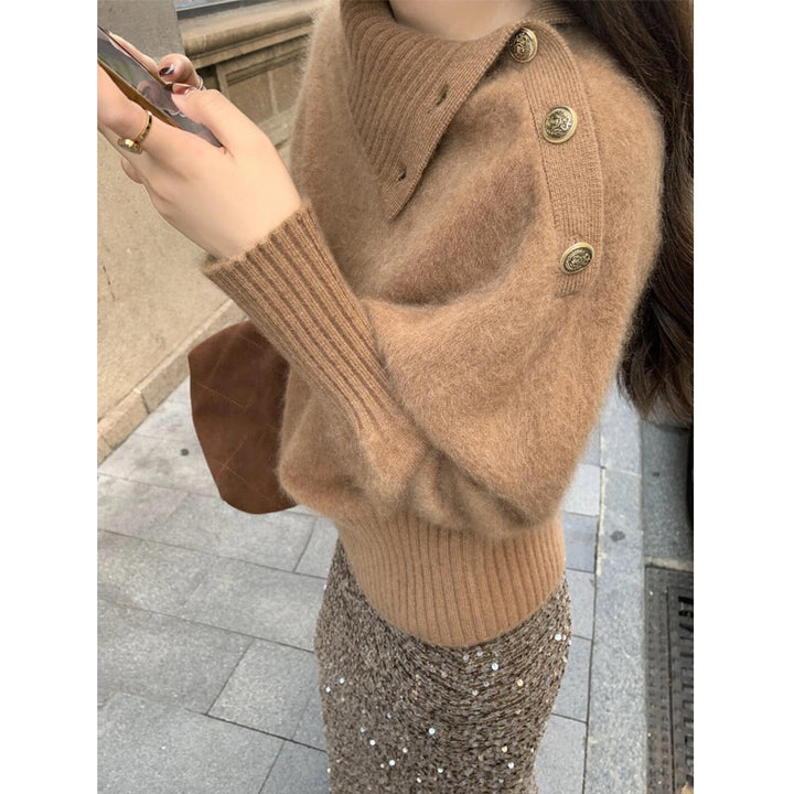 Damen modischer Pullover mit stylischem Rollkragen und feiner Rippstruktur Drune