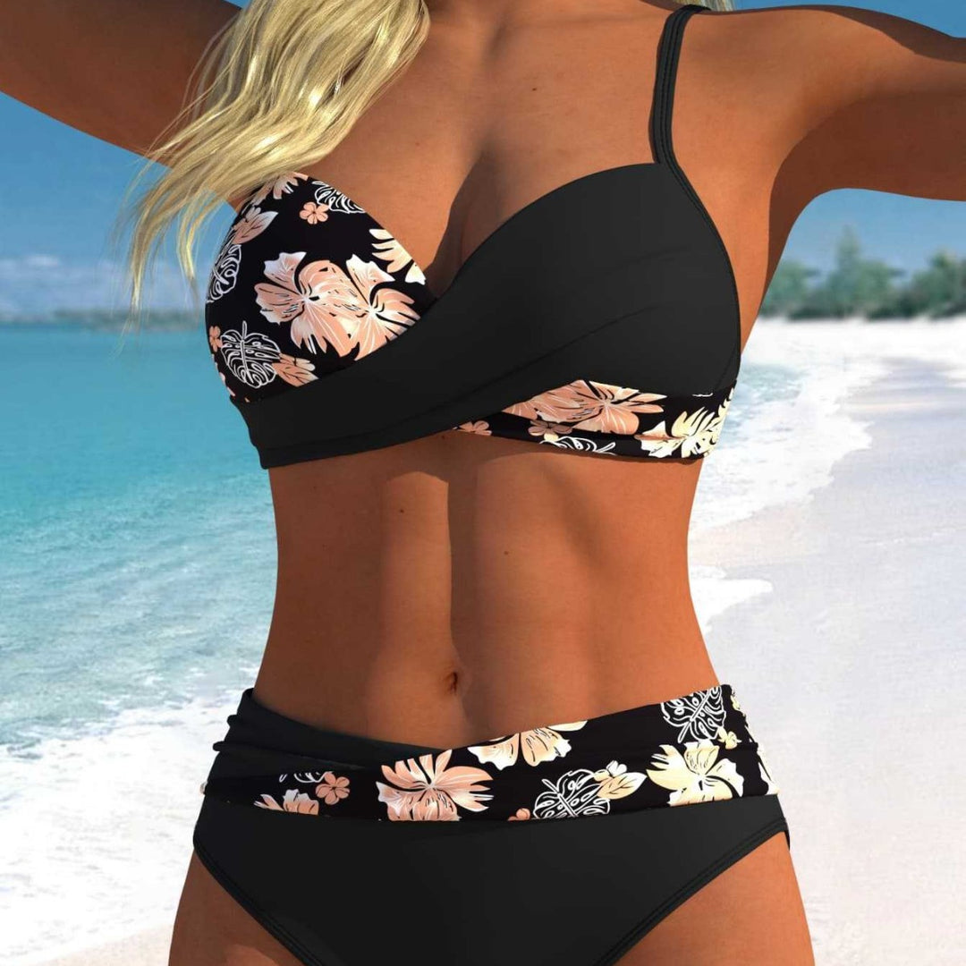 Damen Wickel-Bikini-Set mit floralem Design und hohem Bund Drune