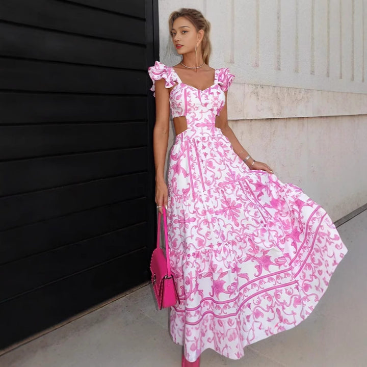 Damen Elegantes Maxikleid mit Cut-out-Design und Rüschendetails Drune