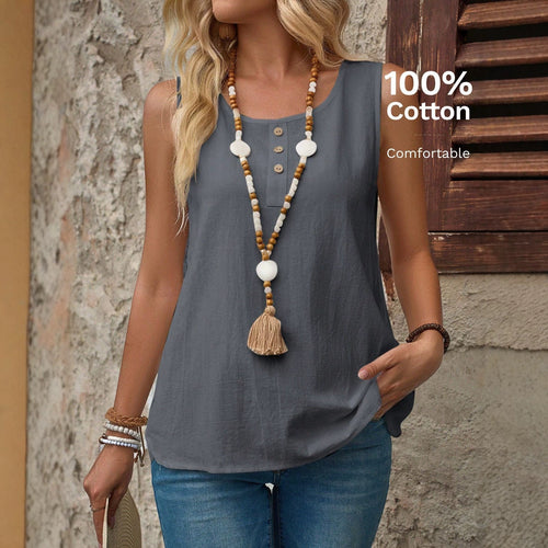 Damen ärmelloses Blusenshirt mit Knopfdetails Drune