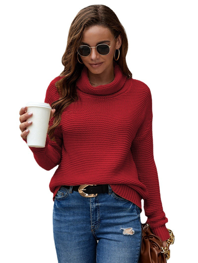 Damen Strickpullover mit hohem Kragen und strukturiertem Design Drune