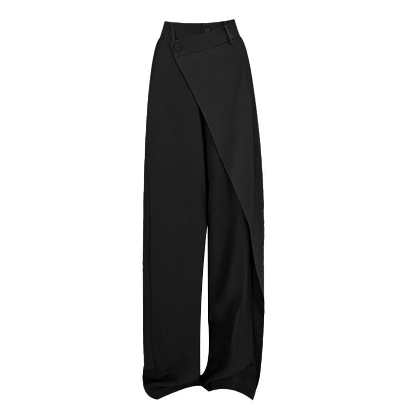 Damen elegante Weitbein-Hose mit asymmetrischem Schnitt und hohem Bund Drune