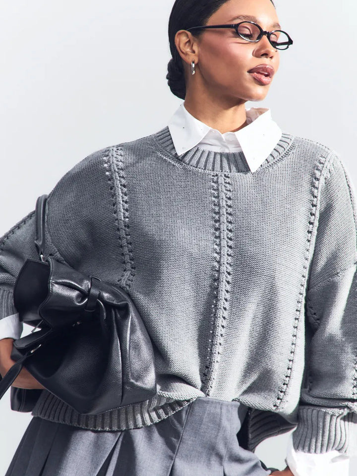 Damen lässiger Strickpullover mit modischer Struktur und übergroßem Schnitt Drune