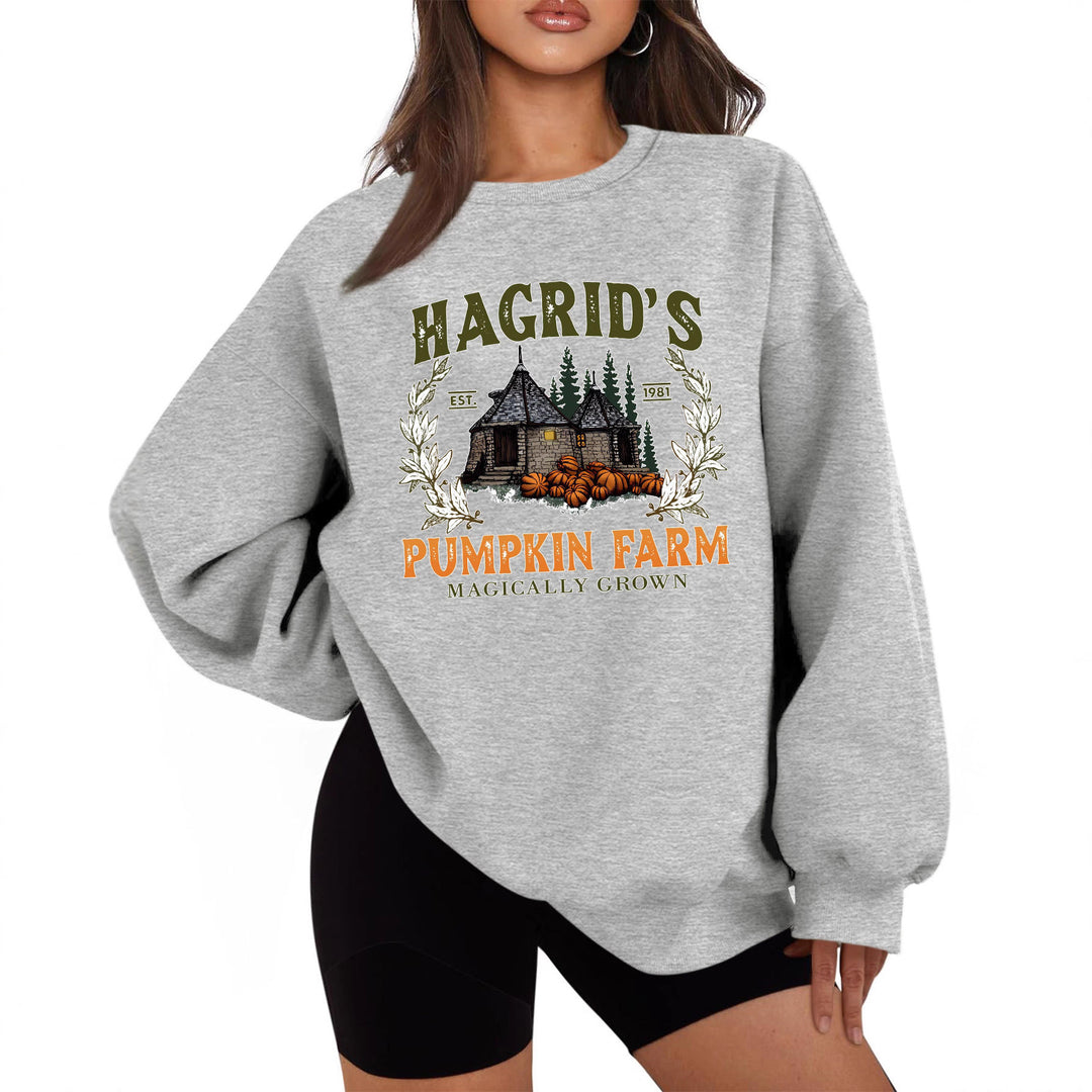 Damen Sweatshirt mit gemütlichem Rundhalsausschnitt und herbstlichem Kürbis-Motiv Drune