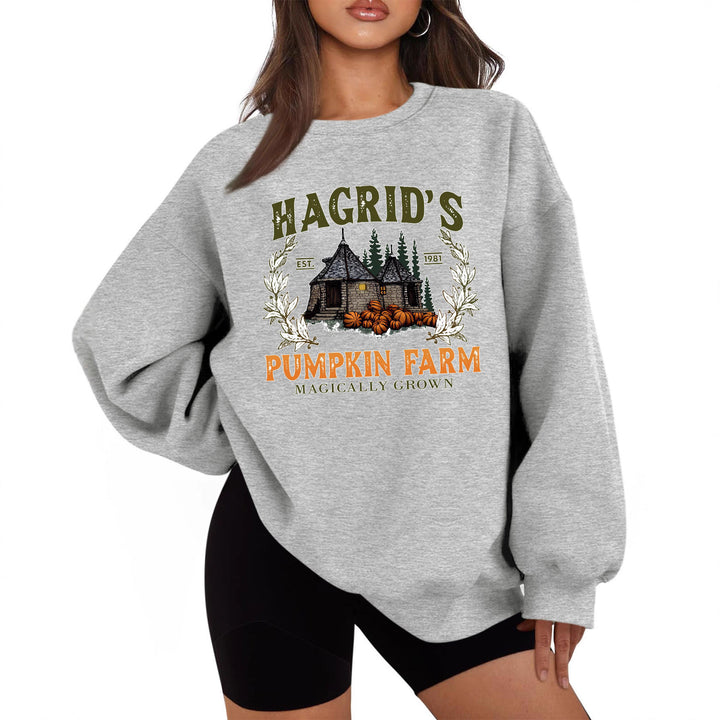 Damen Sweatshirt mit gemütlichem Rundhalsausschnitt und herbstlichem Kürbis-Motiv Drune