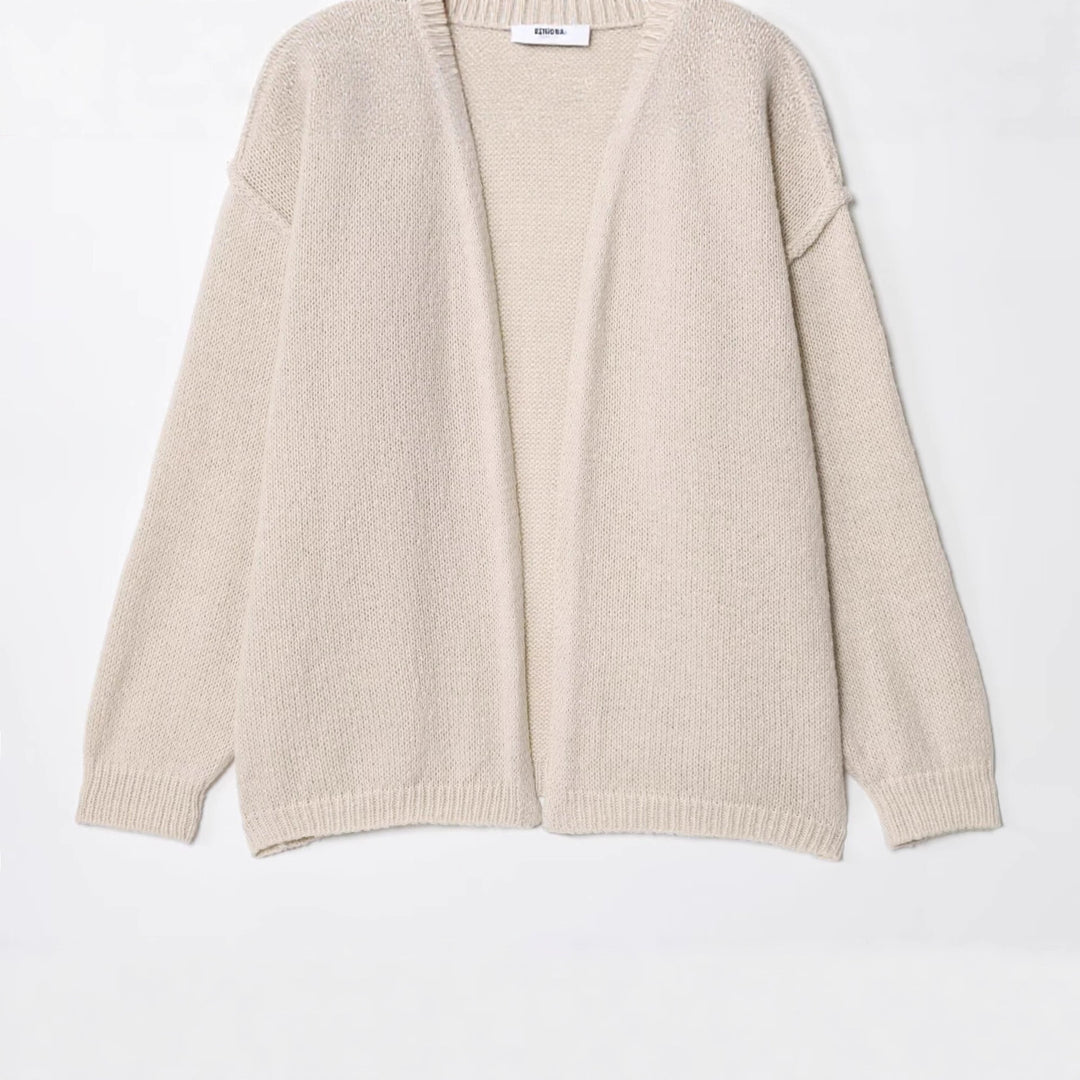 Damen lockere Strickjacke mit offenem Kragen und weichem Material Drune