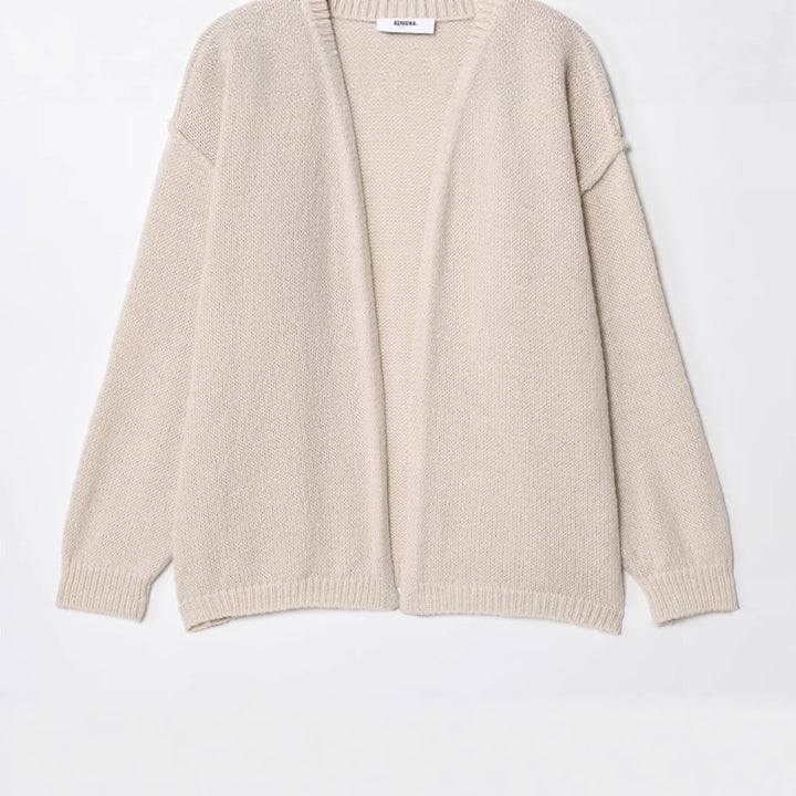 Damen lockere Strickjacke mit offenem Kragen und weichem Material Drune