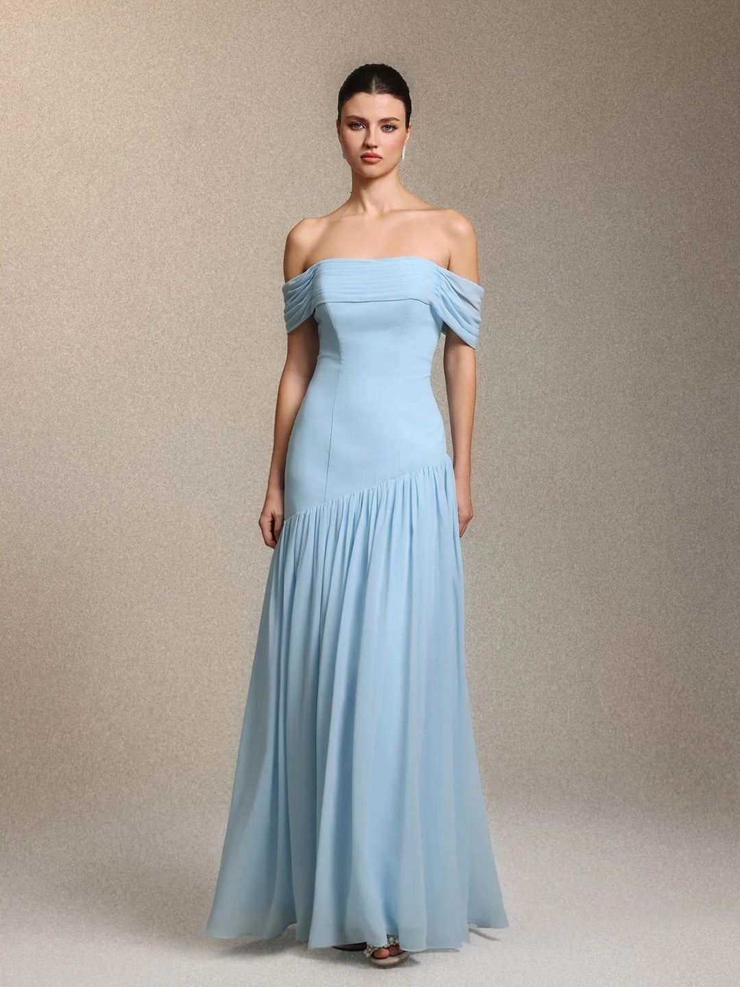 Damen Elegantes schulterfreies Maxikleid mit drapierten Details Drune