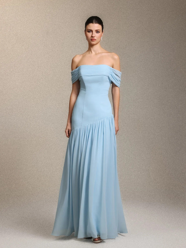 Damen Elegantes schulterfreies Maxikleid mit drapierten Details Drune