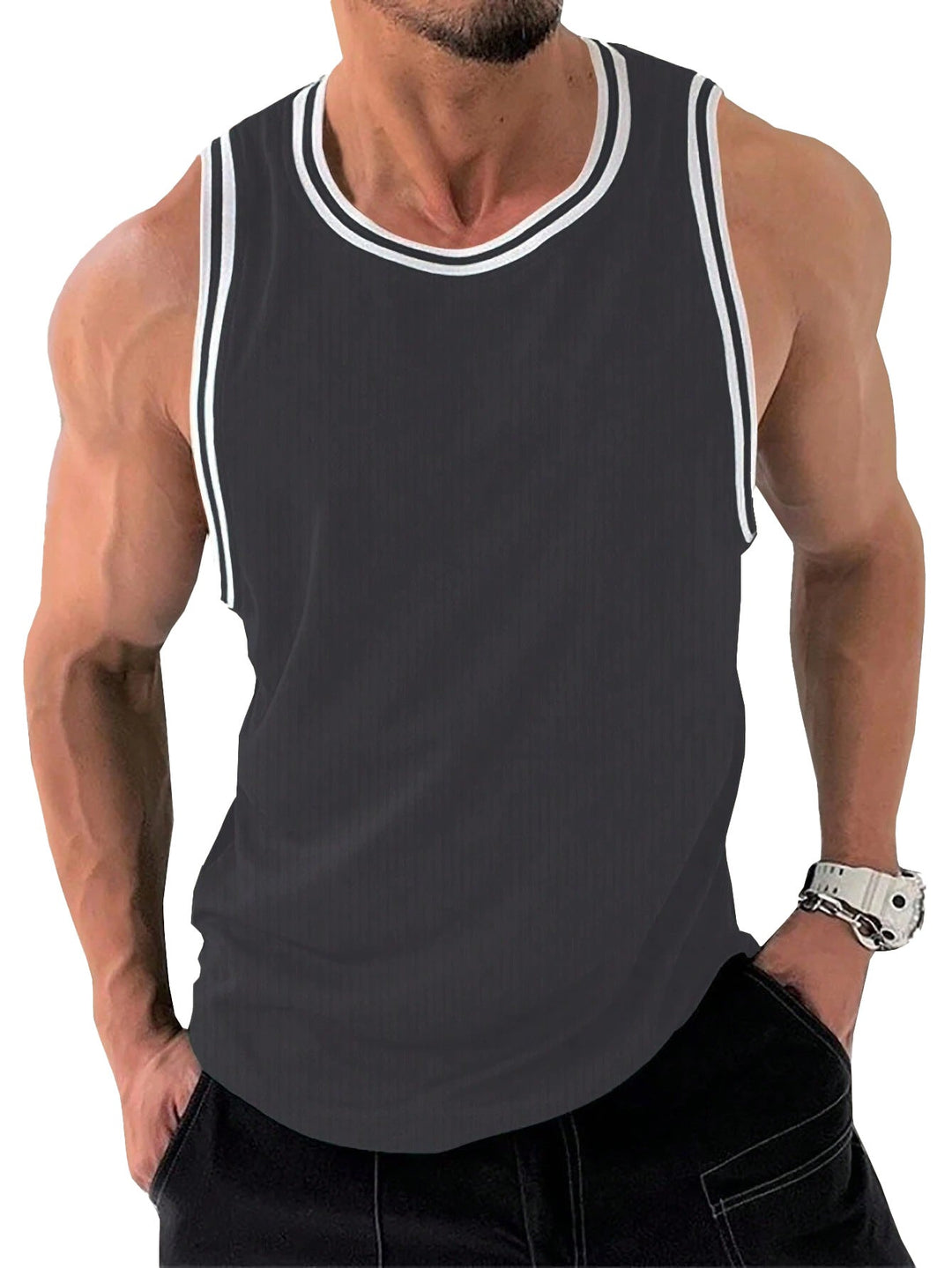 Herren Sportliches ärmelloses Tanktop mit atmungsaktivem Material und modernem Rippendesign Drune