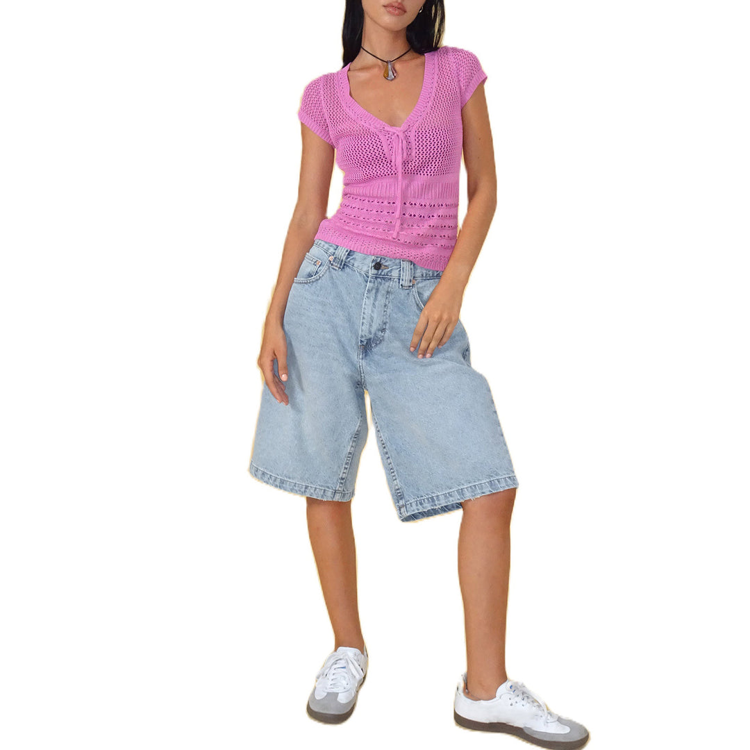 Damen Relaxed Fit Denim-Bermuda mit hohem Bund Drune