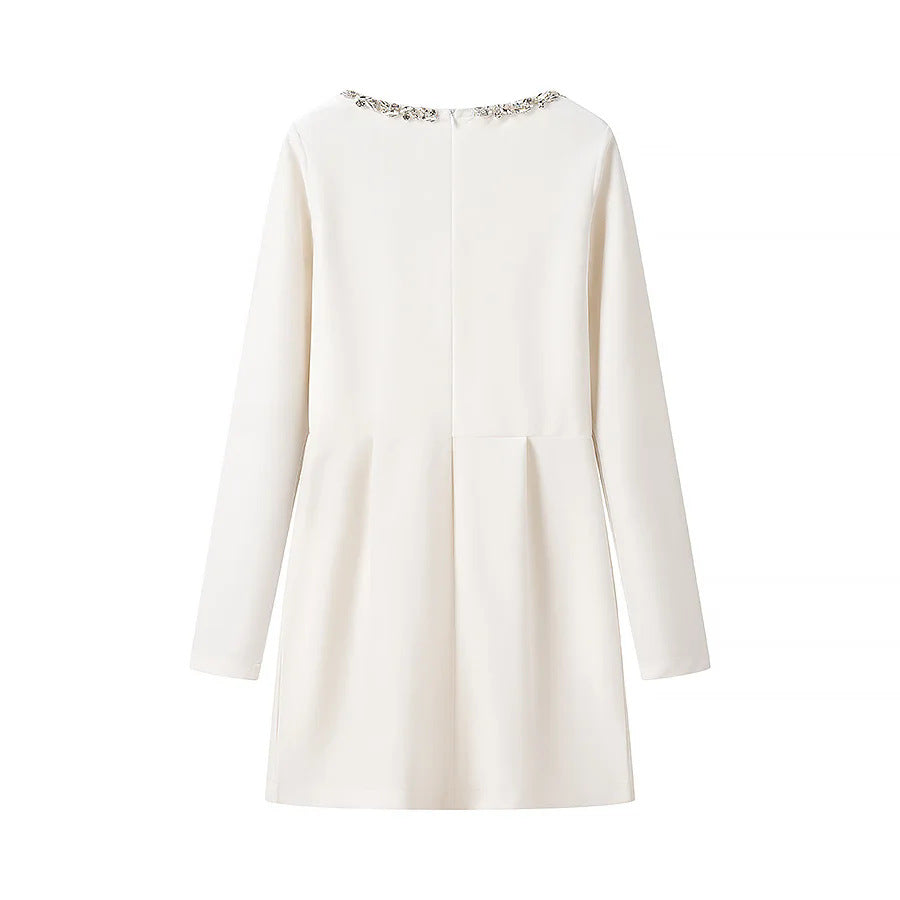 Damen elegant geschnittenes Langarmkleid mit verziertem Ausschnitt Drune