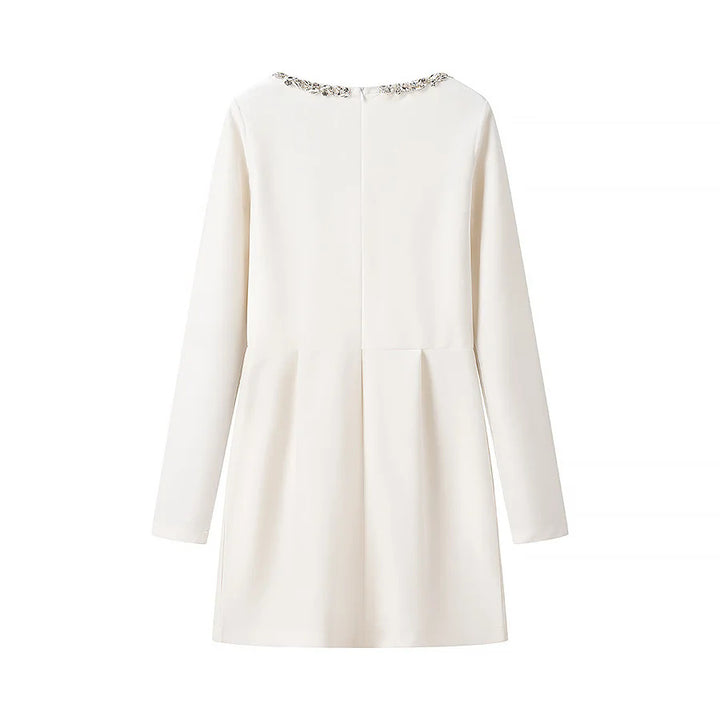 Damen elegant geschnittenes Langarmkleid mit verziertem Ausschnitt Drune