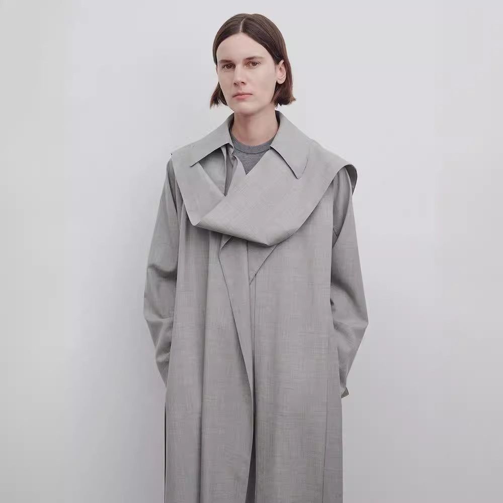 Damen Langer Oversize-Trenchcoat mit breitem Kragen Drune