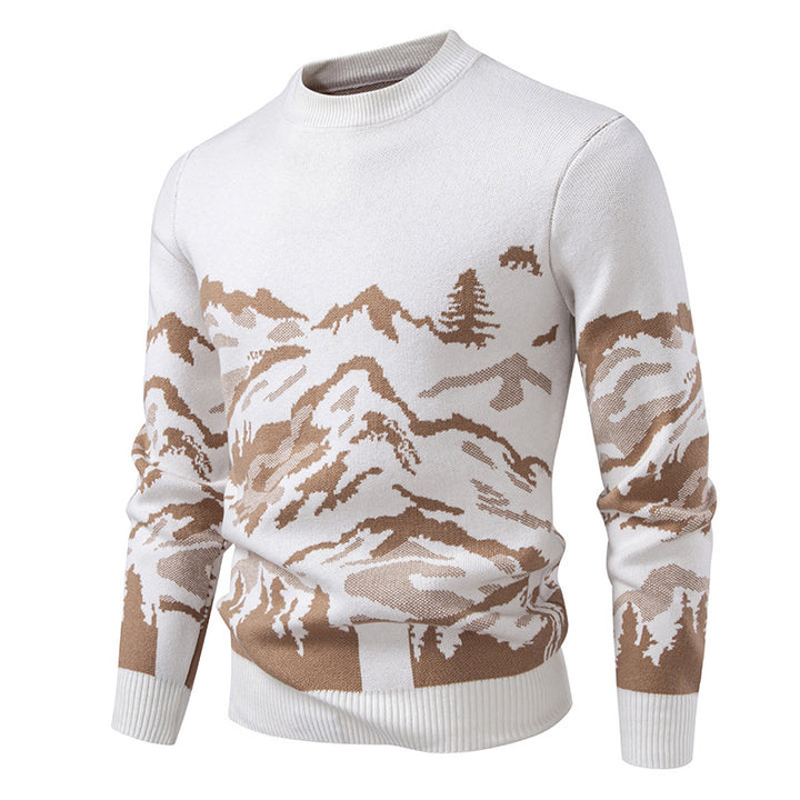 Herren Strickpullover mit Bergmotiv und hohem Kragen Drune