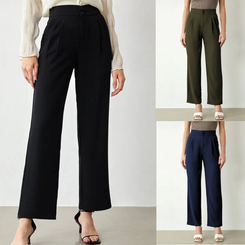 Damen elegante weite Stoffhose mit Bundfalten und hohem Taillenbündchen Drune