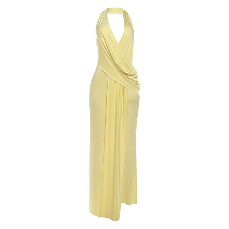 Damen Elegantes Wickelkleid mit tiefem V-Ausschnitt und fließendem Schnitt Drune