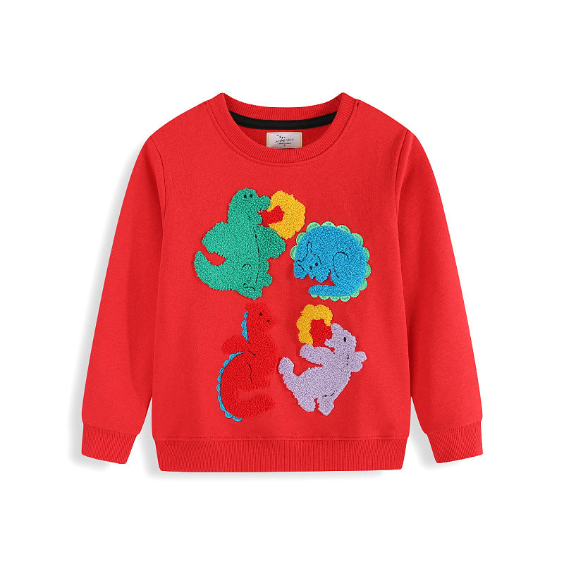 Kinder Sweatshirt mit buntem Dinosaurier und Blumen-Applikationen Drune