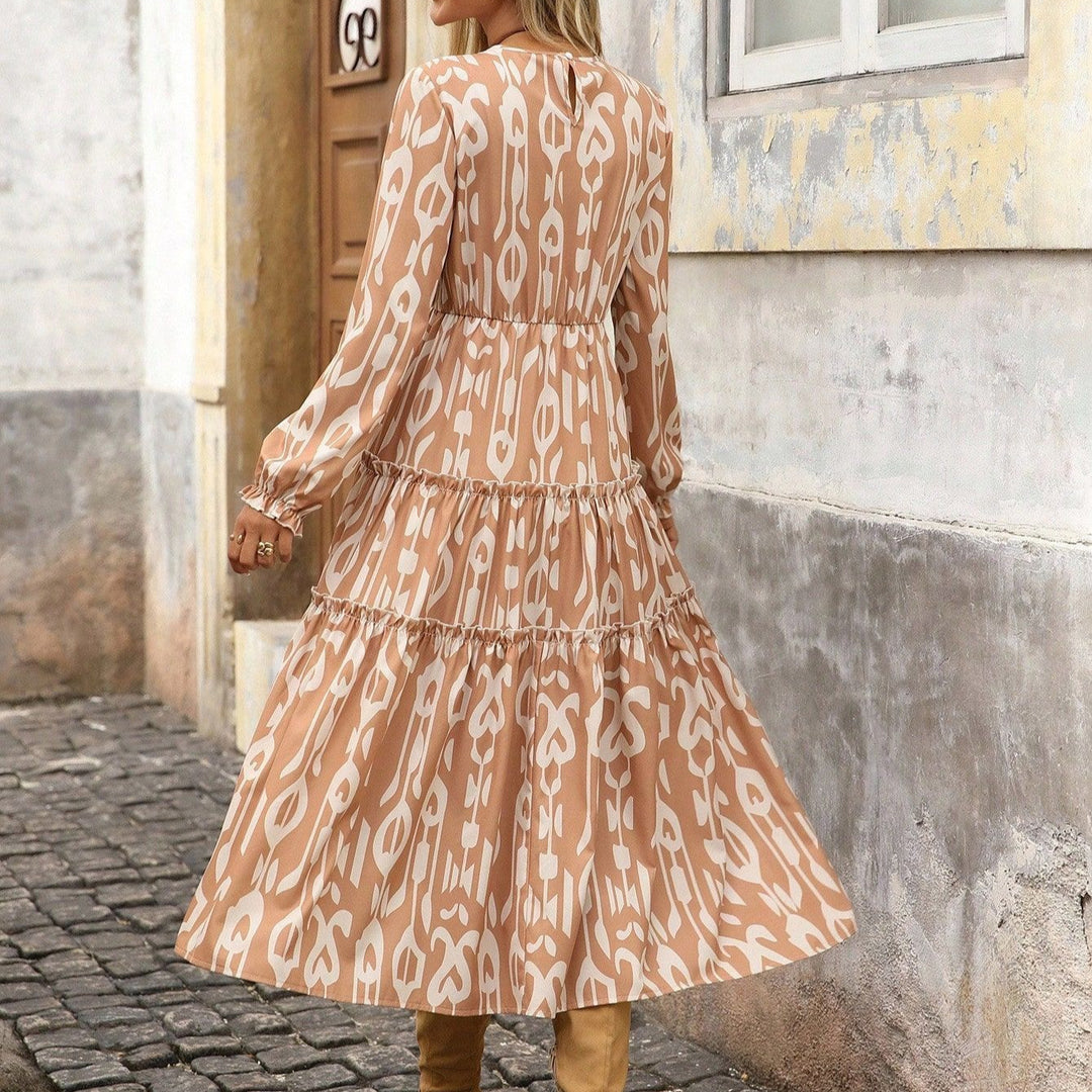 Damen Maxi-Kleid mit voluminösen Ärmeln und feinem Druck Drune