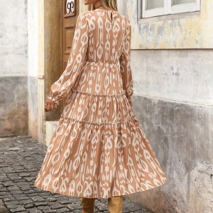Damen Maxi-Kleid mit voluminösen Ärmeln und feinem Druck Drune