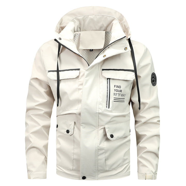 Herren nan wasserdichte Outdoorjacke mit Kapuze, multifunktionalen Taschen und atmungsaktivem Meshfutter Drune