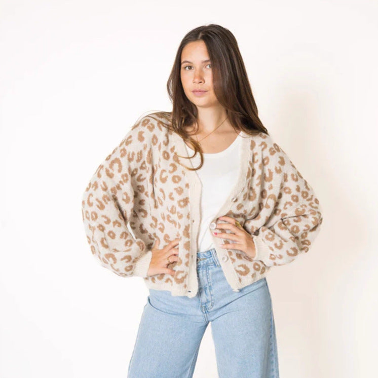 Damen lässiger Strickcardigan mit elegantem Leopardenmuster Drune