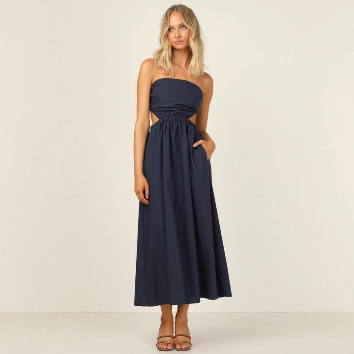 Damen Strapless Maxikleid mit seitlichem Cut-Out und praktischem Taschen-Design Drune