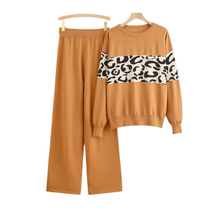 Damen modisches Freizeit-Loungewear-Set mit angesagtem Leopardenmuster Drune