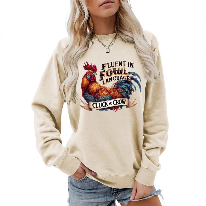 Damen Sweatshirt mit humorvollem Hühnermotiv und bequemer Passform Drune