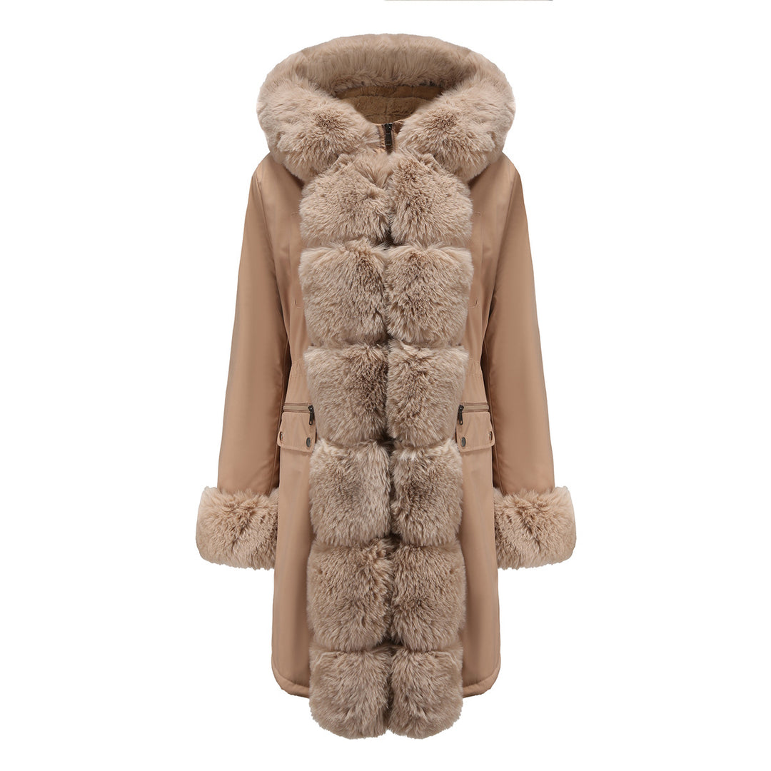 Damen elegante Parkajacke mit luxuriösem Kunstfellbesatz Drune