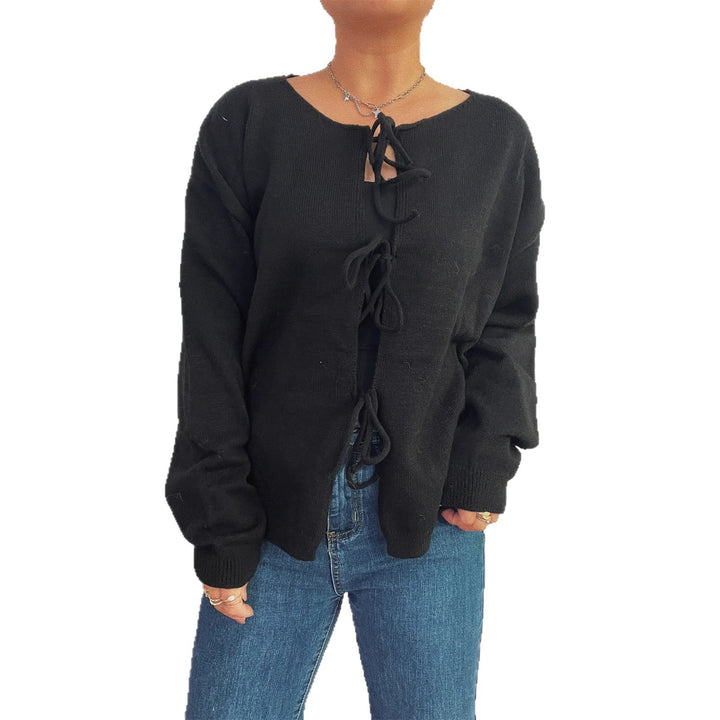 Damen Strickjacke mit dekorativem Schnürdesign und weitem Schnitt Drune
