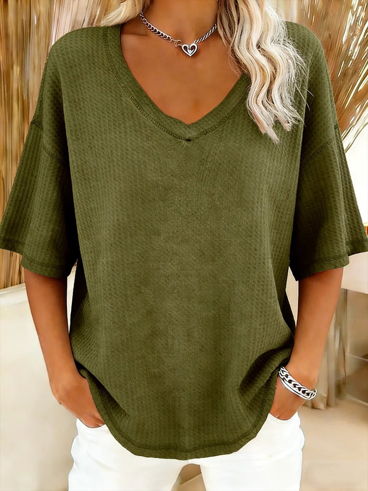 Damen lässiges Oversize-Shirt mit V-Ausschnitt und strukturiertem Muster Drune